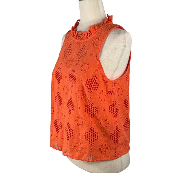 Like new! J. Crew Embroidered Eyelet Lace Sleeveless Top in Soft Orange … - Picture 3 of 10